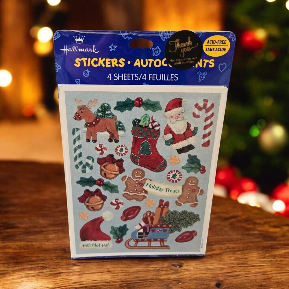 Hallmark Rare Sealed 80s Vintage Christmas Stickers Santa Gingerbread Candy Cane